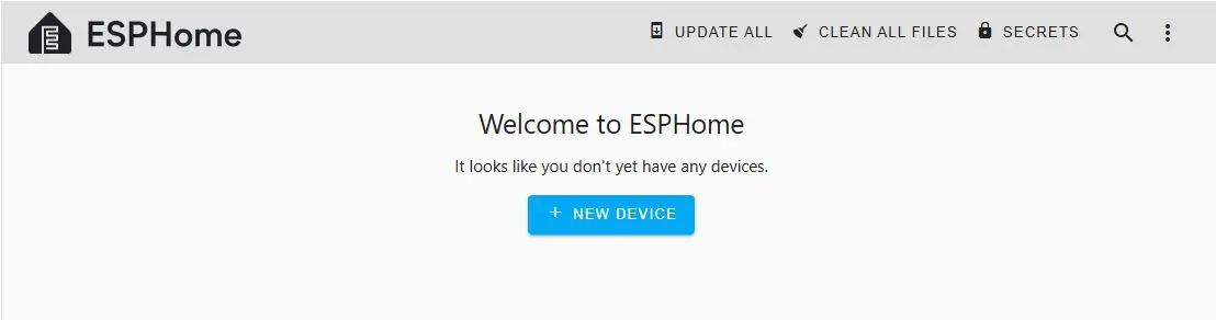 Web-Oberfläche von ESPHome im Browser nach der Erstinstallation